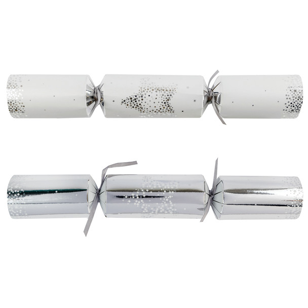 Pack of 50 12" Silver & White Star Christmas Dinner Crackers