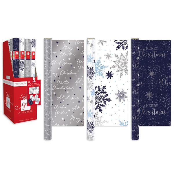 Pack of 3 Midnight Blue Christmas Wrap Rolls 4m x 69cm