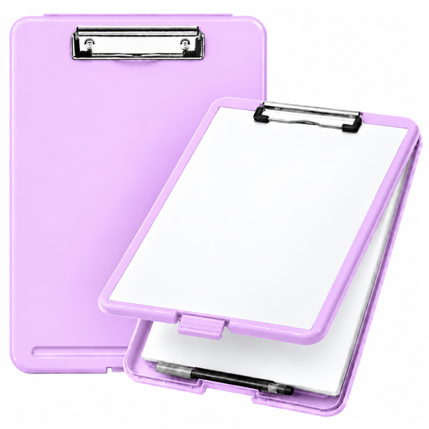 Single A4 Pastel Purple Plastic Clipboard Box File - Storage Filing Case
