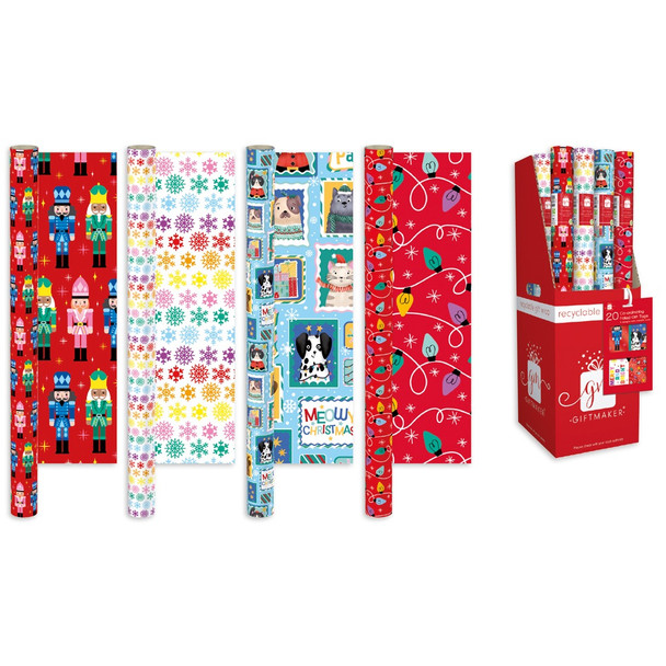 Pack of 4 Novelty Cute Christmas Gift Wrapping Papers 4m x 69cm