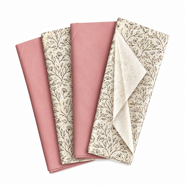 Pack of 8 Garden Breeze Luxury Foil Design & Plain Pink 50 x 70 cm Tissue Sheets - Birthday Summer Everyday Celebrations