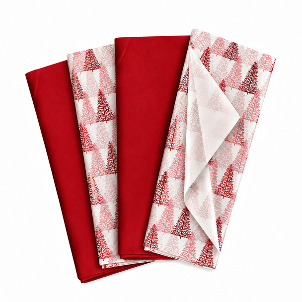 Pack of 8 Christmas Line Art Luxury Red Foil Design & Plain Red 50 x 70 cm Tissue Sheets - Christmas Valentine's Wedding Birthday