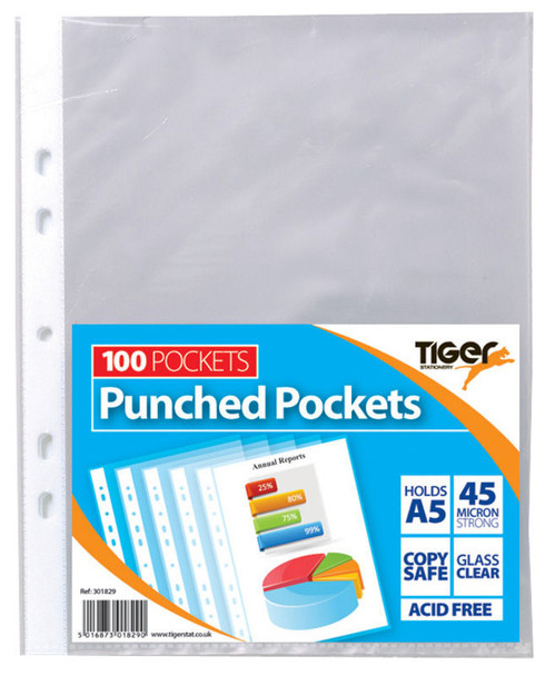 Pack of 100 A5 Punched Pockets