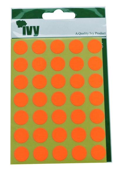 Pack of 140 Orange Fluorescent 13mm Round Sticky Dots