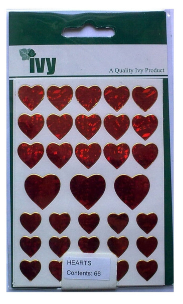 Pack of 64 Holographic Red Heart Stickers