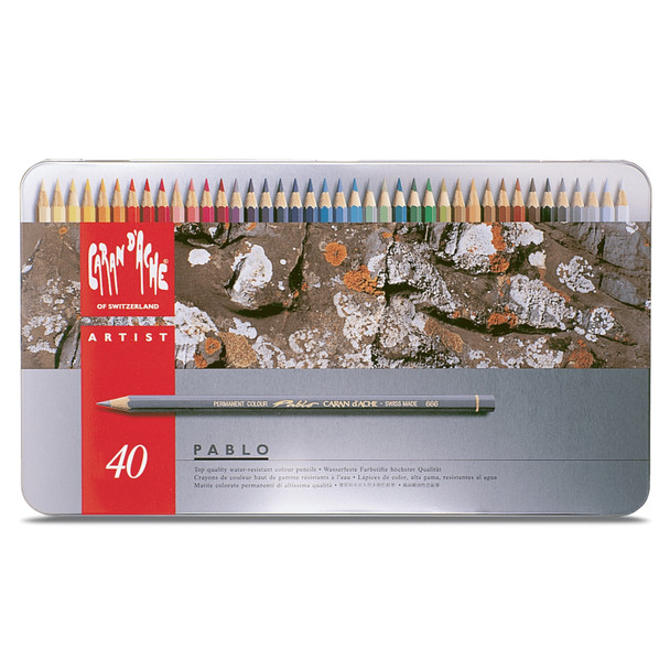 Caran d'Ache 40 Pablo Assorted Colour Pencils in Metal Tin