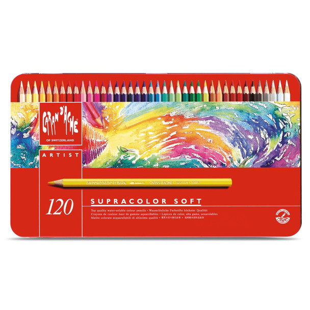 Caran d'Ache 120 Supracolor Soft Aquarelle Colouring Pencils in Metal Tin