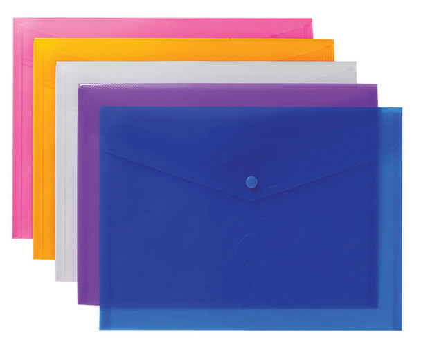 Pack of 5 A4+ Stud Documents Wallets Assorted Colours