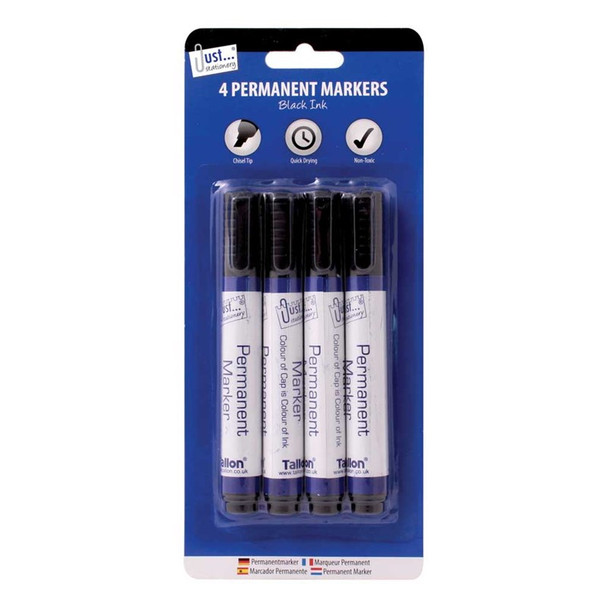 4 Black Permanent Markers Chisel Tip