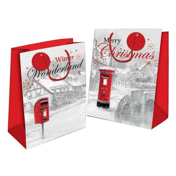 Pack of 12 Postbox Scene Design Extra Large Christmas Gift Bags