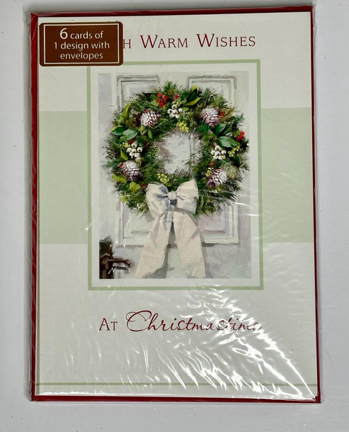 Pack of 6 'Traditional Xmas Holly Wreath' Design Christmas Greeting Cards