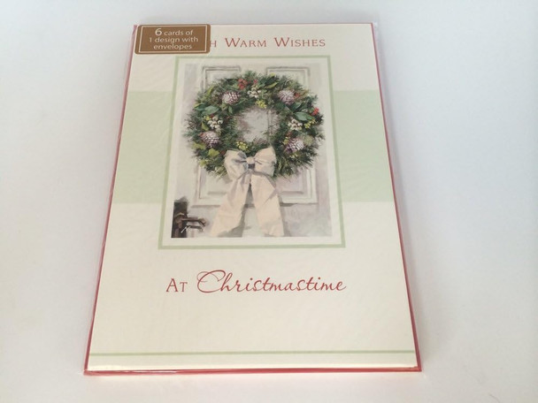 Pack of 6 'Traditional Xmas Holly Wreath' Design Christmas Cards 