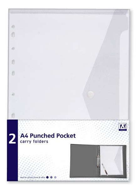 Pack of 2 A4 Punched Pocket Carry Folders