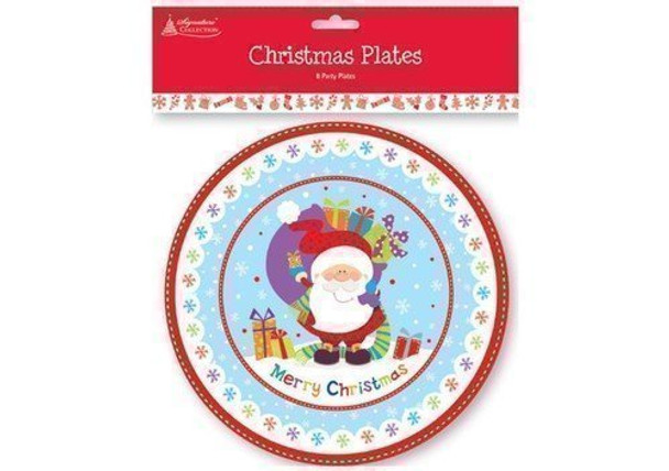 Pack Of 8 Festive Season Christmas Table Disposable Round Party Paper Plates
