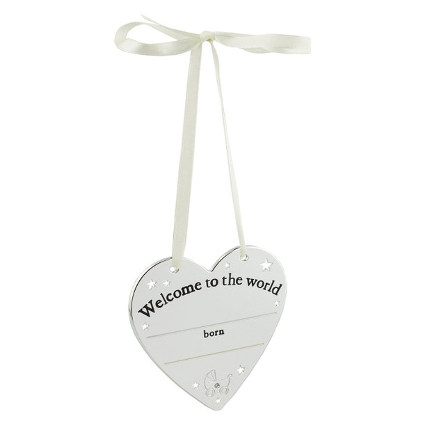Bambino Silver Plated Heart Plaque "Welcome to the World"