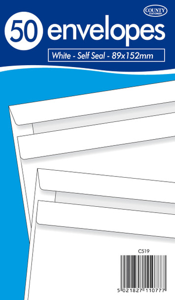 Pack of 50 89x152mm White Self Seal Envelopes