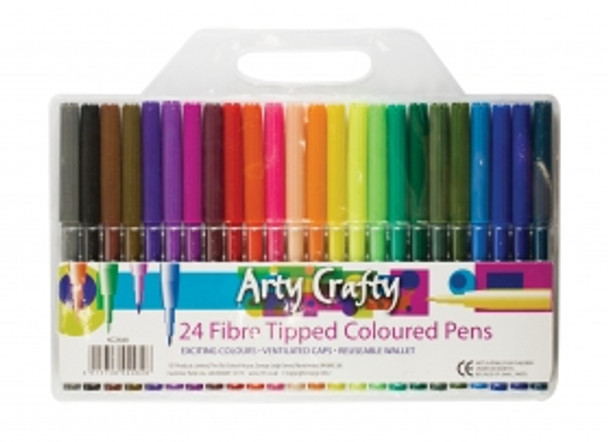 Pack of 24 Felt Fibre Tipped Colouring Pens