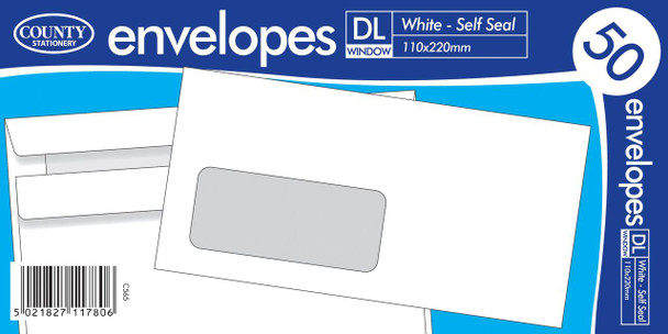 Pack of 50 DL Window White Self Seal Envelopes