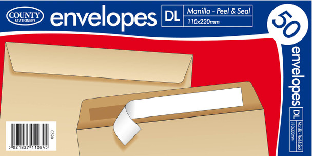 Pack of 50 DL Peel & Seal Manilla Envelopes