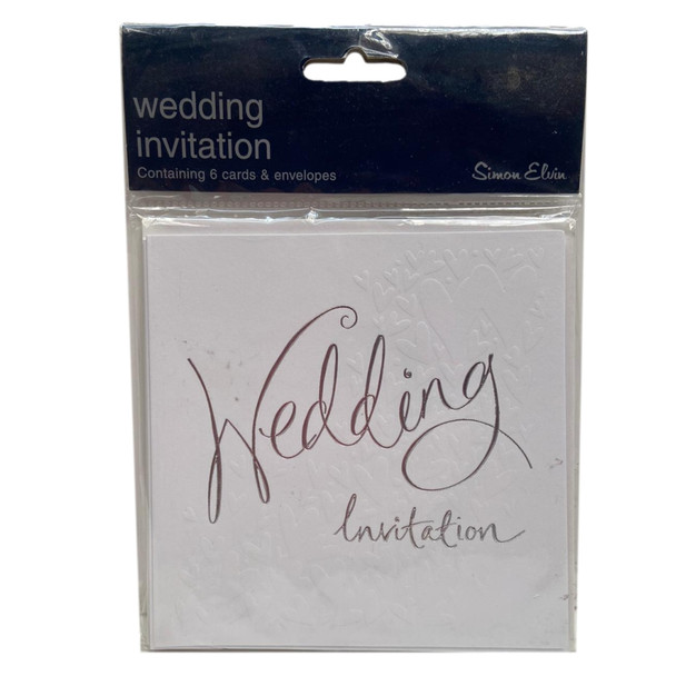 Pack of 6 Luxury White Wedding Invitations with Embossed Hearts