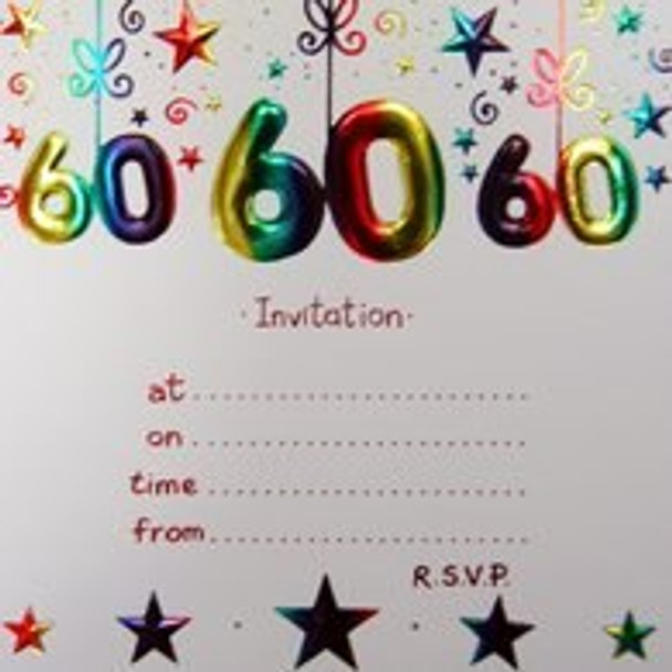 Pack of 10 60th Birthday Party Invitation Cards with Envelope