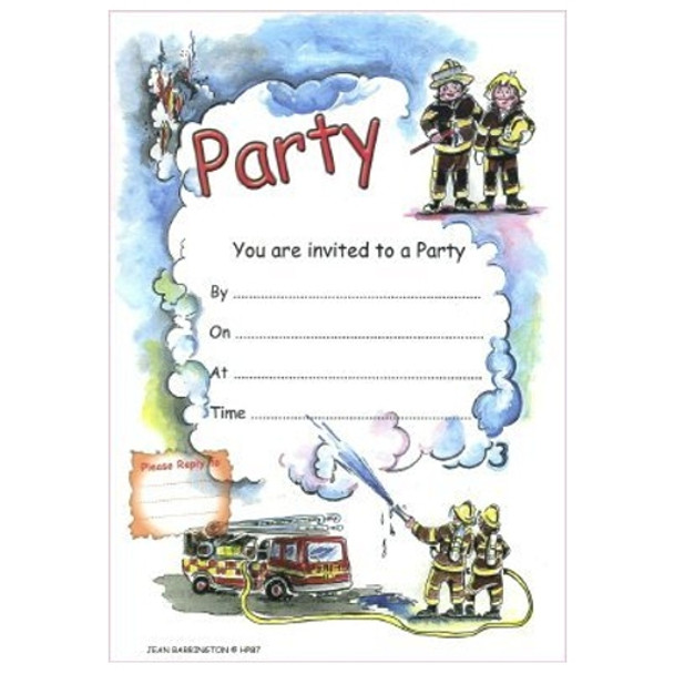 Pack of 20 Firemen Party Invitations Sheets & Envelopes