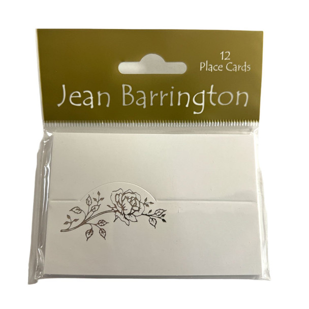 Pack of 12 Place Cards - White with Silver Rose