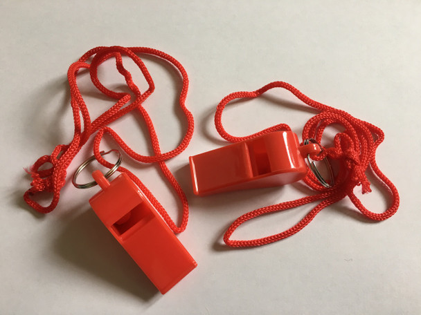 Pack of 15 Red Plastic Whistles with Lanyard Neck Cord