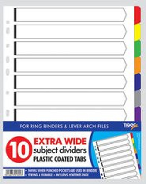 A4 10 Part Extra Wide Subject Dividers Plastic cotated Tab