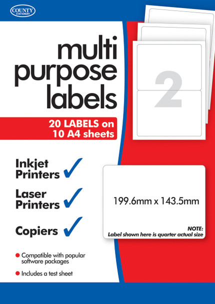 10 Sheets of Multipurpose Printer Labels 2, Per Sheet