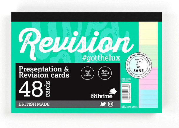 Silvine Revision Card Pad of 48 Sheets - Assorted - 6x4"