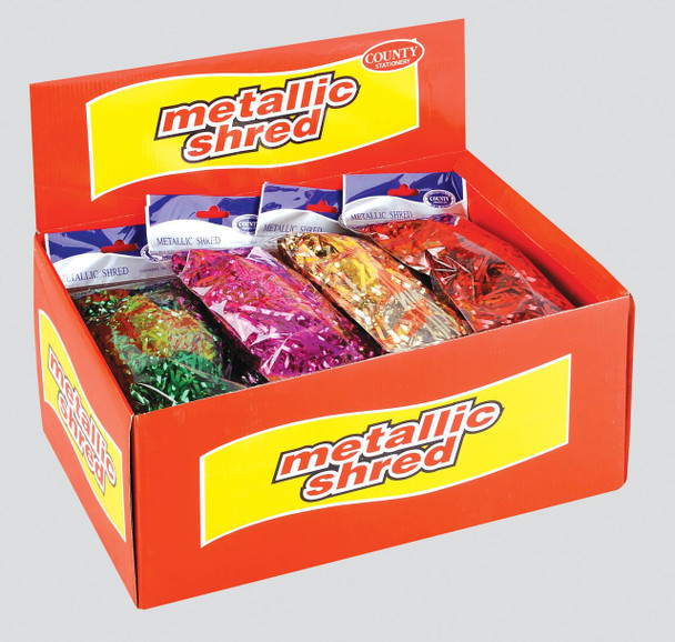 Box of 24 Assorted Coloured 28g Metallic Shred