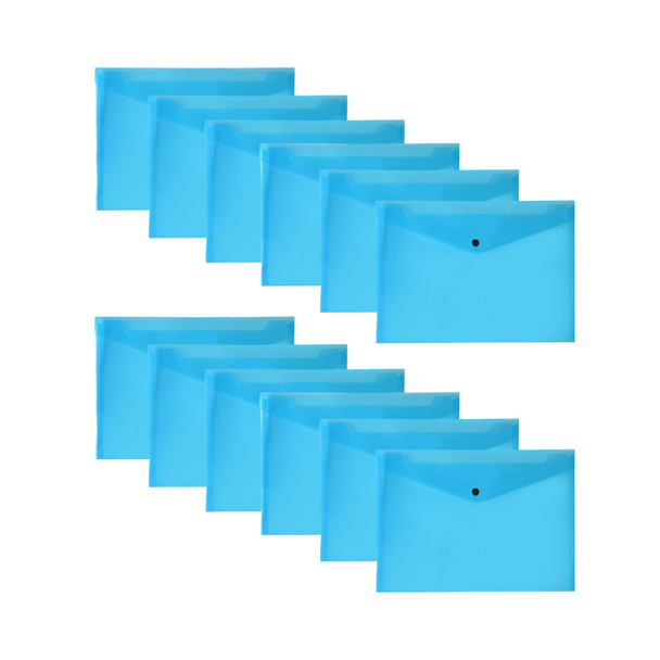 Pack of 12 A4 Blue Plastic Document Wallets by Janrax