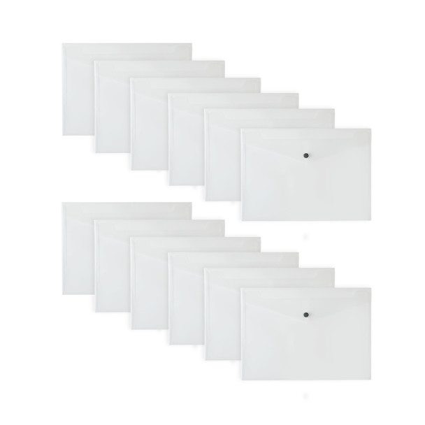 Pack of 12 A4 Clear Plastic Document Wallets by Janrax