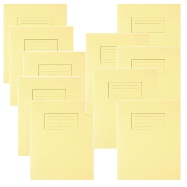 Pack of 100 229x178mm Yellow Exercise Books 80 Pages - Feint Ruled with Margin