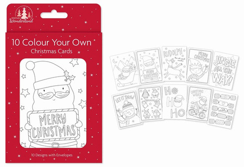 Pack of 10 Colour Your Own Christmas Cards - Stationery Wholesale