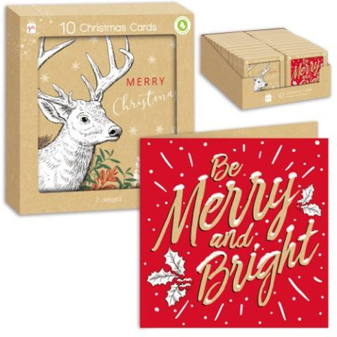 Pack of 10 Square Kraft Christmas Cards - Stationery Wholesale