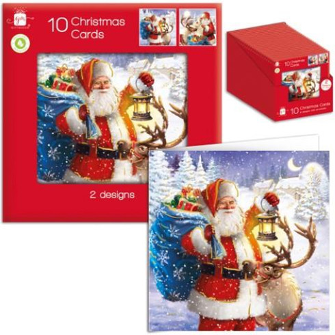 Pack of 10 Outdoor Traditional Santa Design Square Christmas Cards ...