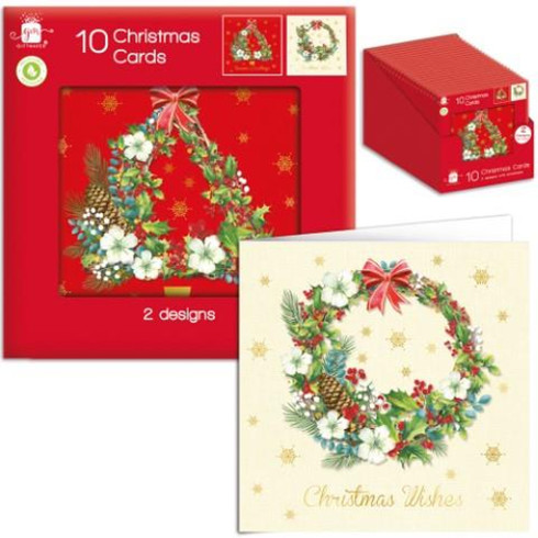 Pack of 10 Tree & Wreath Design Square Christmas Cards - Stationery ...
