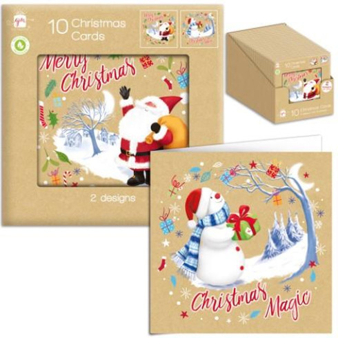 Pack of 10 Kraft Character Design Square Christmas Cards - Stationery ...
