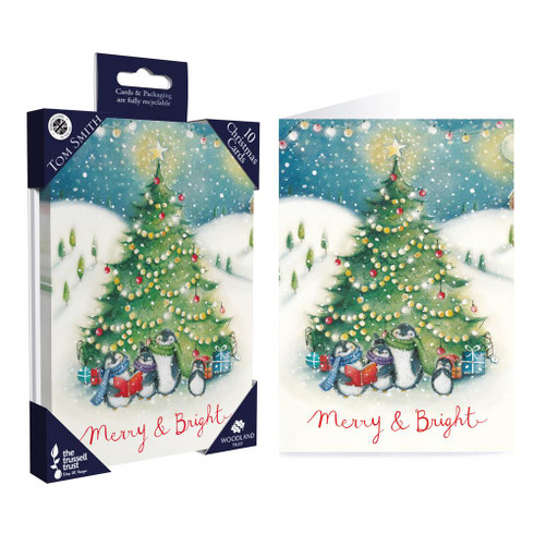 Pack of 10 Luxury Penguin and Tree Design Christmas Cards - Stationery ...