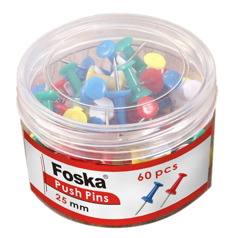 Push Pin Specification Tub of 60 Assorted Colour Push Pins 25mm - Stationery Wholesale