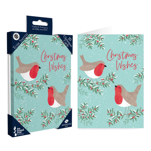 Pack of 10 Luxury UK Robin Design Christmas Cards - Stationery Wholesale
