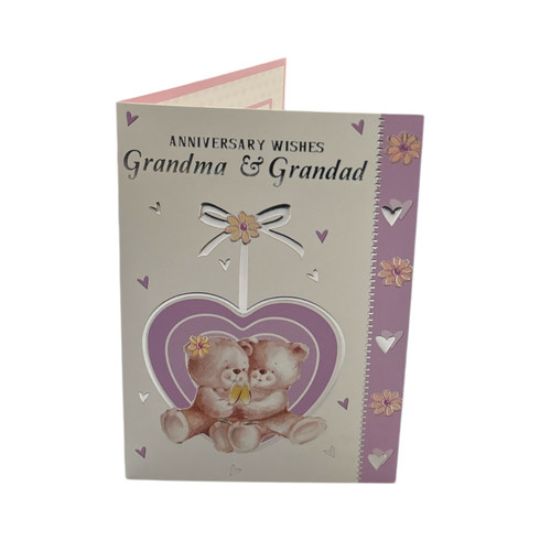 Grandma & Grandad Cute Teddies In Purple Heart Anniversary Card ...