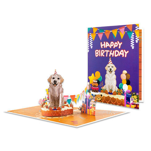 Party Pup 3D Dog on Cake Pop Up Birthday Card - Stationery Wholesale