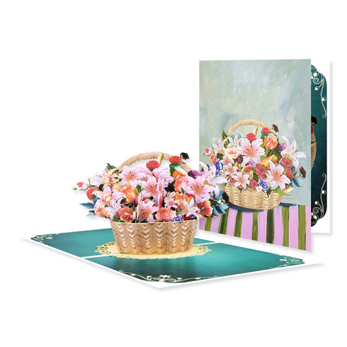 Watercolor Lily Flower Basket Blooming Wishes 3D Pop Up Card ...