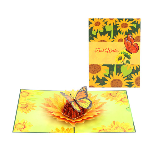 Sunflower Butterfly 3D Pop Up Greeting Card - Stationery Wholesale