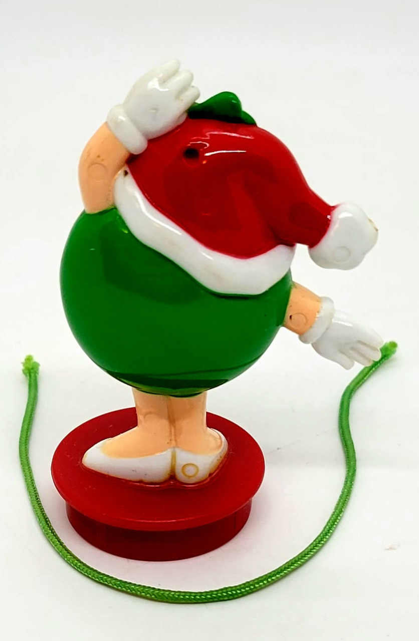 MM's Candy Topper Ornament: 1998 Green MM With Santa Hat