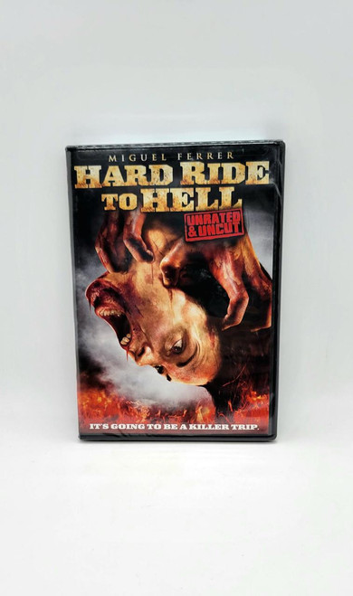 Vivendi Entertainment Hard Ride To Hell DVD, movie cover featuring a screaming woman's face and demonic imagery, with bold title and tagline.