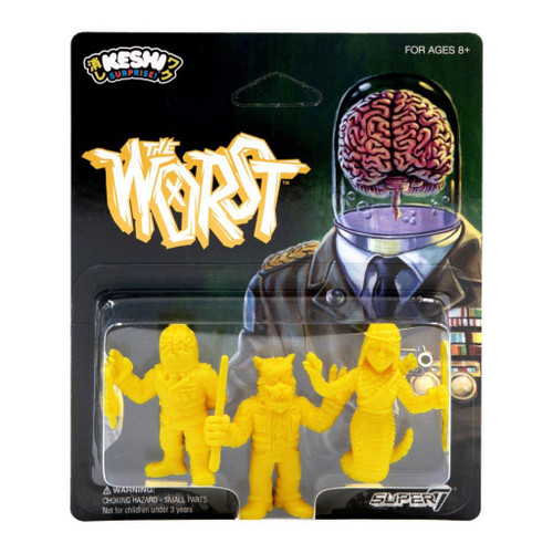 Super7 Keshi 2020 The Worst Pack B – Shedusa, Werewolf Biker, Cortex Commander figurines on display.